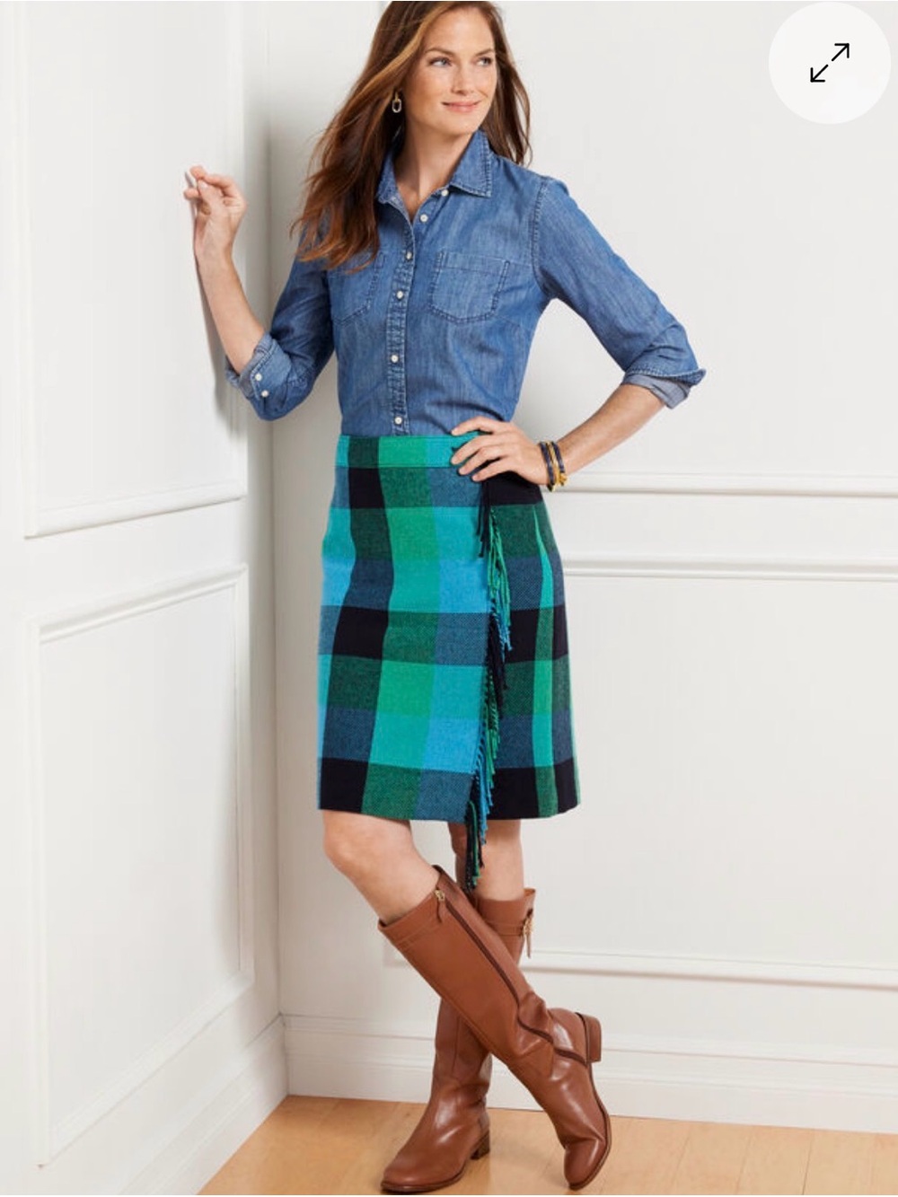 Talbots FRINGE WRAP SKIRT - FROST PLAID